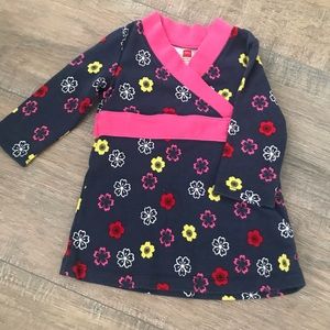 Tea Collection Cotton Wrap Dress Navy Blue & Pink Floral